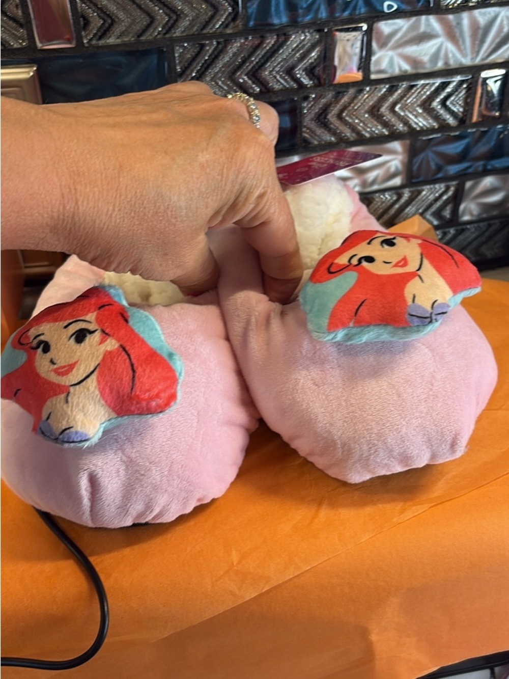 Disney Pink Ariel Plush Slip-On Kids Slippers